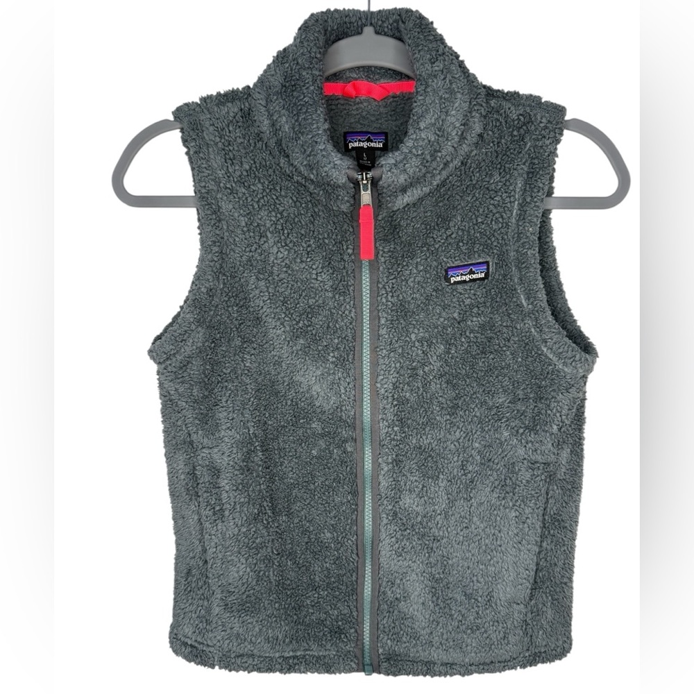 Patagonia Girls Los Gatos Fleece Vest Large (12) Gray Sherpa Zip Up